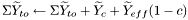 \[ \Sigma \widetilde{Y}_{to} \leftarrow \Sigma \widetilde{Y}_{to} + \widetilde{Y}_c + \widetilde{Y}_{eff} (1-c) \]